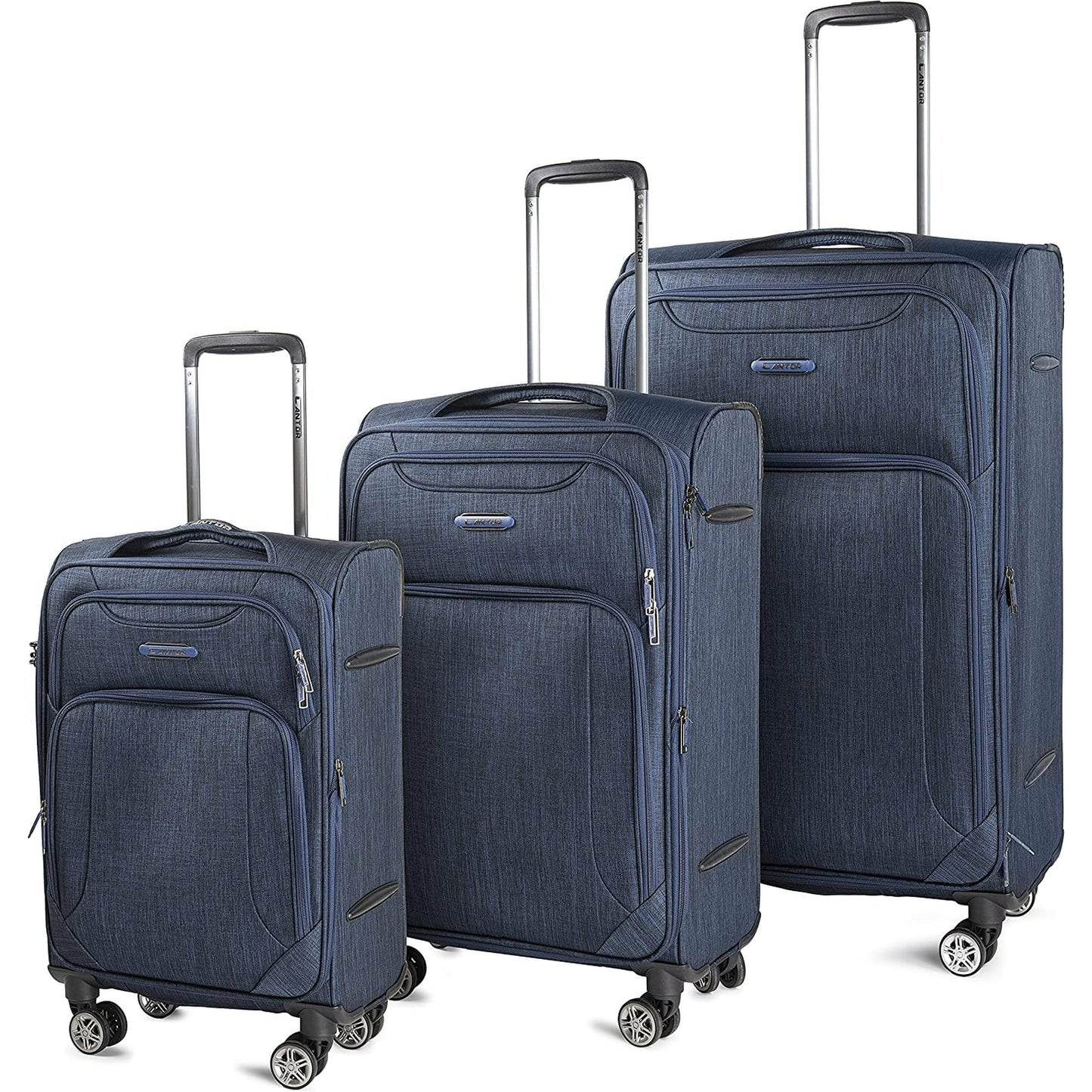 Cantor Ultra Lightweight Softside Luggage with Spinner Wheels,Navy, Set of 3, , and Interlocking Zippers with TSA Lock