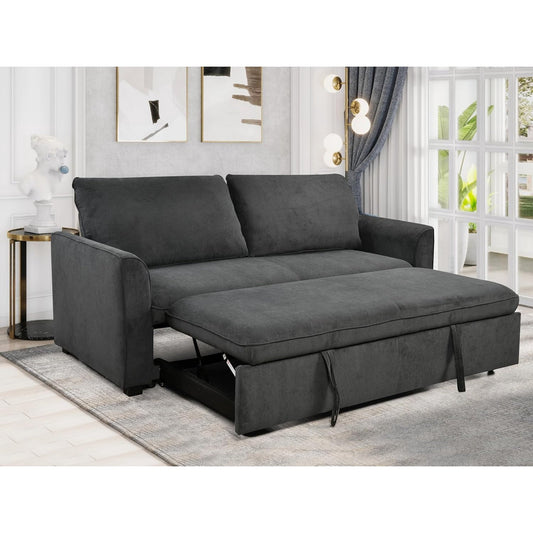 Neretva 78 Inch 3 in 1 Convertible Queen Sleeper Sofa Bed, Pull Out Bed and Adjustable Backrest for Living Room,Dark Grey